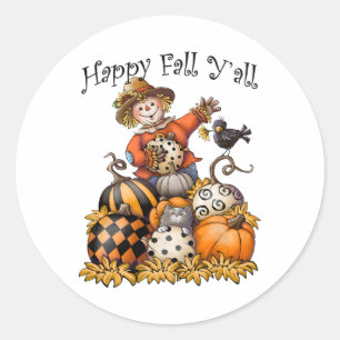 Adesivo Redondo Scarecrow Happy Fall Y Pumpkin Ação de Graças Ha