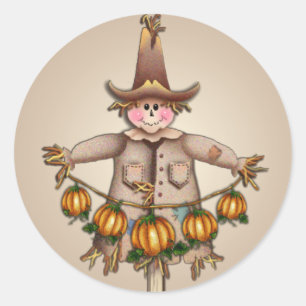 Adesivo Redondo SCARECROW & PUMPKIN GARLAND de SHARON SHARPE