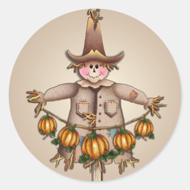 Adesivo Redondo SCARECROW & PUMPKIN GARLAND de SHARON SHARPE (Frente)