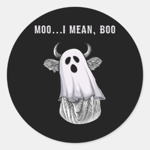 Adesivo Redondo Scary Cow Farmer Halloween Fantasma Engraçado Moo 