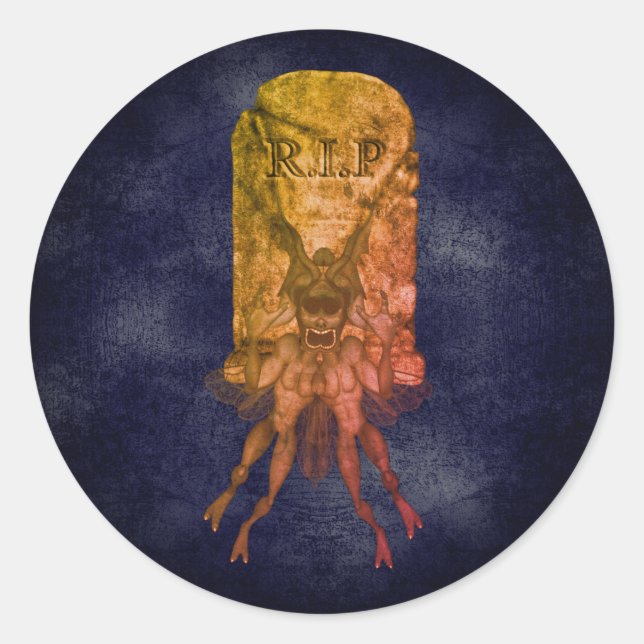 Adesivo Redondo Scary Goblin Tombstone Halloween (Frente)