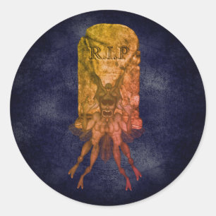 Adesivo Redondo Scary Goblin Tombstone Halloween