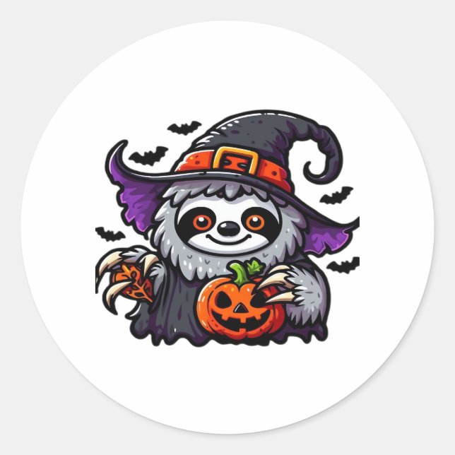 Adesivo Redondo Scary Halloween Sloth Witch Hat Costume Spooky Sea (Frente)