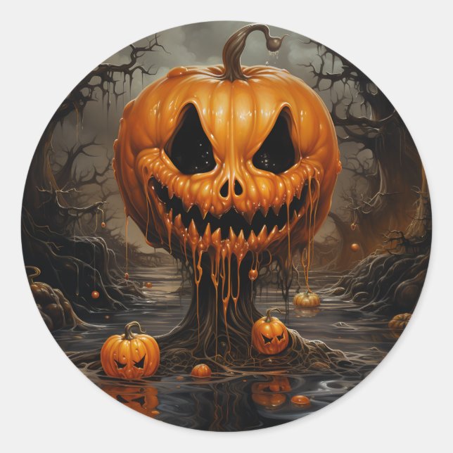 Adesivo Redondo Scary Jack O Lantern Halloween (Frente)