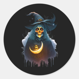 Adesivo Redondo Scary Wity Moonlight