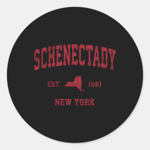Adesivo Redondo Schenectady New York Ny Sports Red Impressão