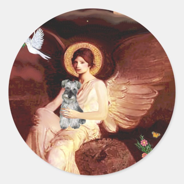 Adesivo Redondo Schnauzer 1N - Anjo sentado (Frente)