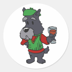 Adesivo Redondo Schnauzer bebendo suco   escolher cor de retorno