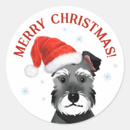 Adesivo Redondo Schnauzer com Chapéu de Papai Noel Natal