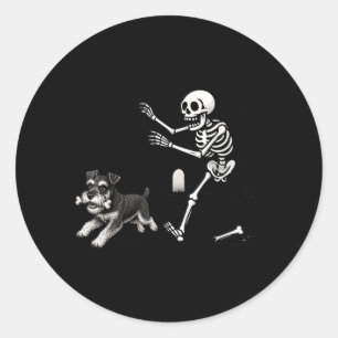 Adesivo Redondo Schnauzer de Halloween Esqueleto de Osso Perseguiç