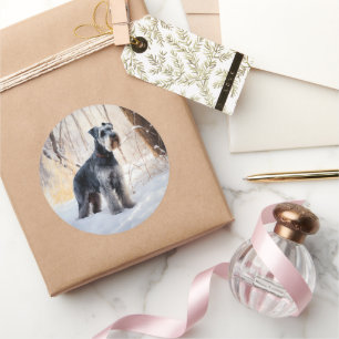 Adesivo Redondo Schnauzer Deixar nevar o Natal