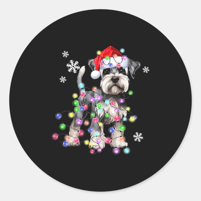 Adesivo Redondo Schnauzer Dog Reindeer Christmas Lights Ugly Xmas  (Frente)
