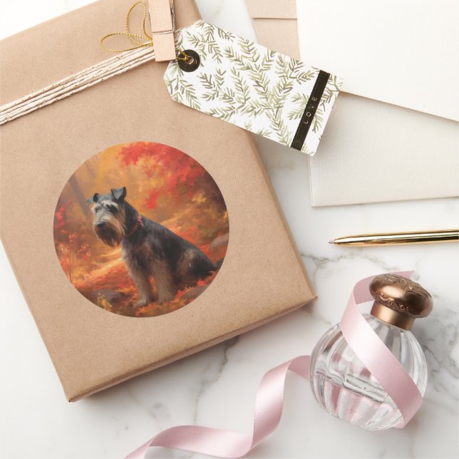 Adesivo Redondo Schnauzer: Folhas de outono caem inspiração (Presentear)