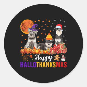 Adesivo Redondo Schnauzer Hallothanksmas Halloween Dia de Ação de