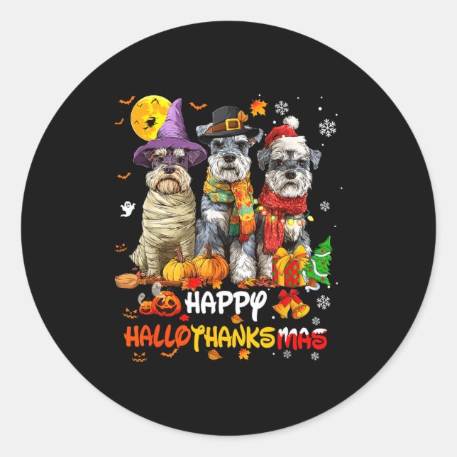 Adesivo Redondo Schnauzer Happy Hallothanksmas Dog Lover Christmas (Frente)