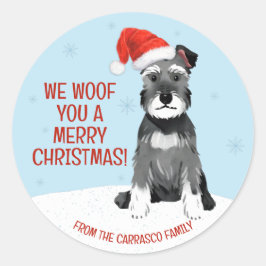 Adesivo Redondo Schnauzer Personalizado com Chapéu de Papai Noel N