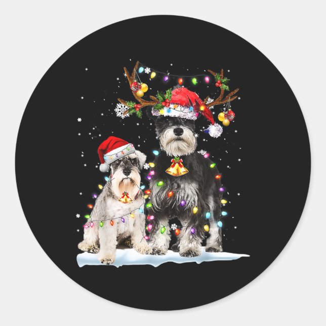 Adesivo Redondo Schnauzer Reindeer Santa Hat Natal (Frente)