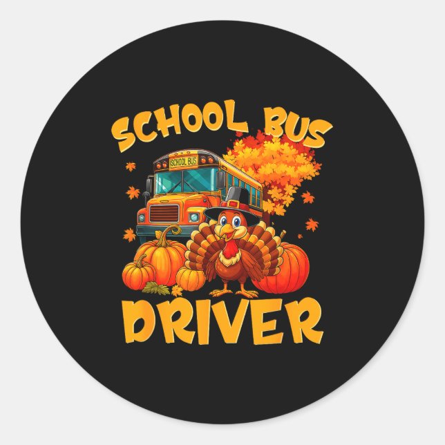 Adesivo Redondo School Bus Driver Turkey Thanksgiving Gift  (Frente)