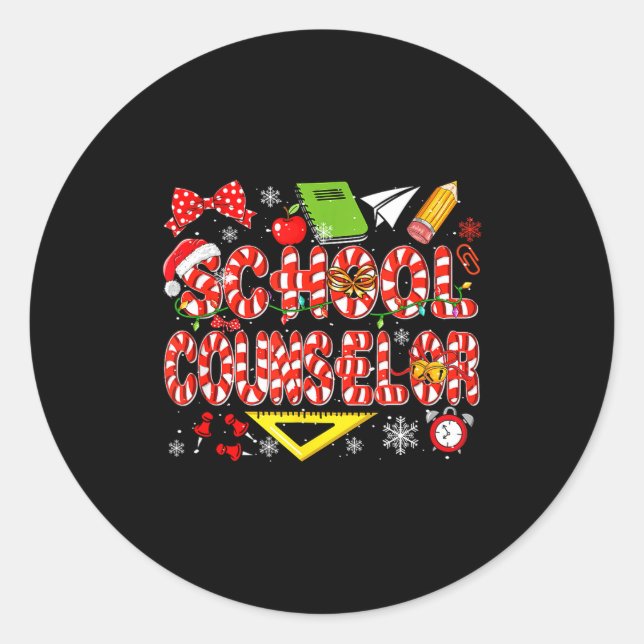 Adesivo Redondo School Counselor Christmas Candy Canes Lover Funny (Frente)