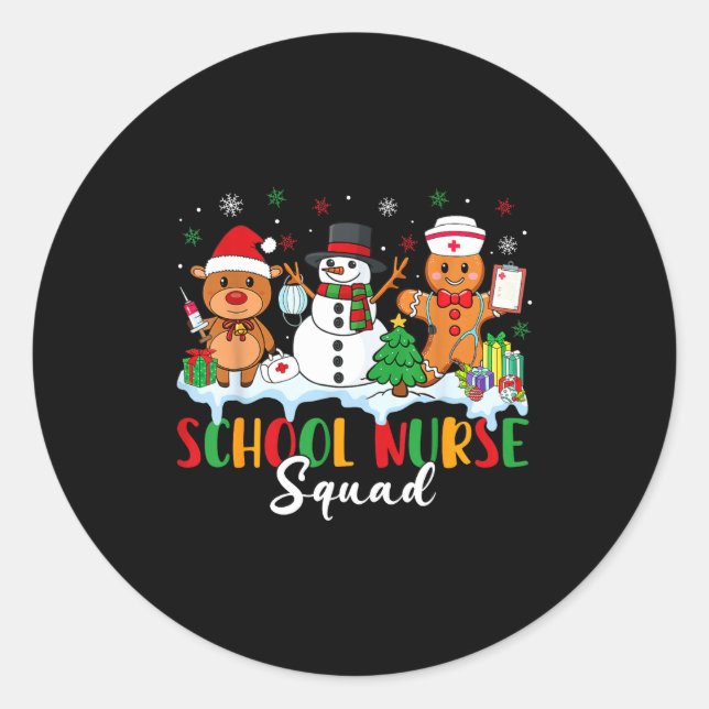 Adesivo Redondo School Nurse Squad Reindeer Snowman Gingerbread Ch (Frente)