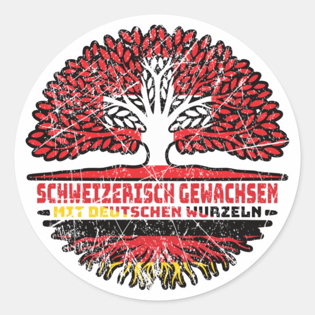 Adesivo Redondo Schweiz Schweizer Deutsch Alemanha Baum Wurzel (Frente)