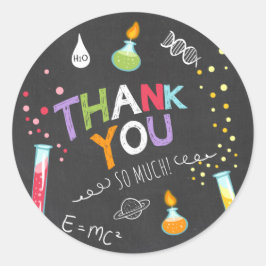Adesivo Redondo Science Sticker Obrigado Birthday Favor tag Lab