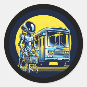 Adesivo Redondo SciFi no Daily Life Sticker - Alienígena e robô en