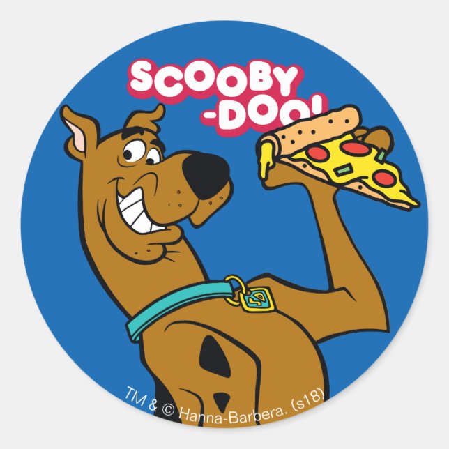 Adesivo Redondo Scooby Doo Com Pizza Slice (Frente)