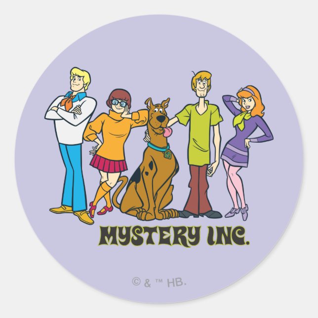 Adesivo Redondo Scooby-Doo e Gang Mystery Inc. Clássico (Frente)