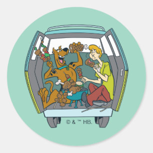 Adesivo Redondo Scooby-Doo E Shaggy Em Máquina Misteriosa