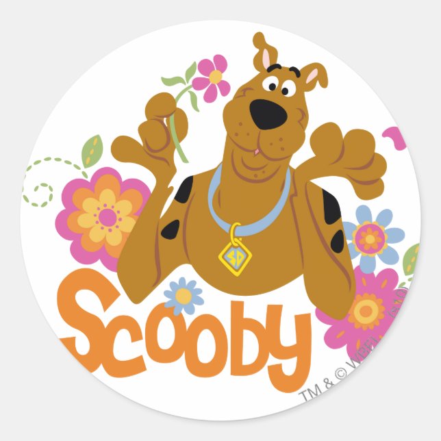 Adesivo Redondo Scooby-Doo Em Flores (Frente)