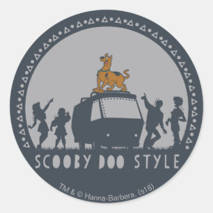 Adesivo Redondo Scooby-Doo Estilo Tribal Van Silhueta