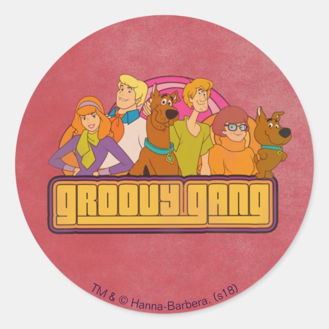 Adesivo Redondo Scooby-Doo | "Groovy Gang" Retro Cartoon Graphic (Frente)