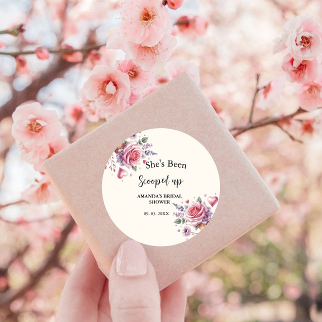 Adesivo Redondo Scooped Up Aquarela Sorvete Chá de Noiva (Criador carregado)