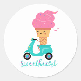 Adesivo Redondo Scooter de Sorvete Rosa Divertido Verão Legal Quer