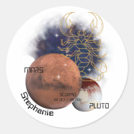Adesivo Redondo Scorpio Monograma Zodiac Planetas Cósmicos Legal E