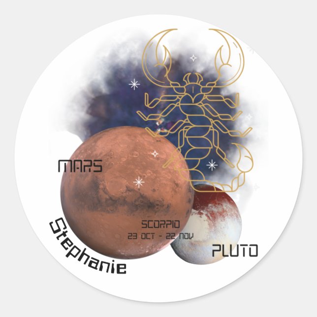 Adesivo Redondo Scorpio Monograma Zodiac Planetas Cósmicos Legal E (Frente)