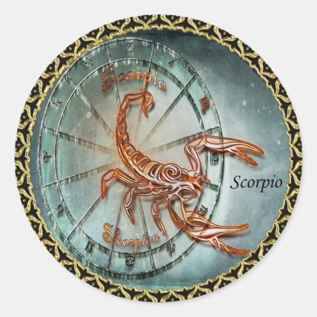 Adesivo Redondo Scorpio Zodiac Astrology design (Frente)