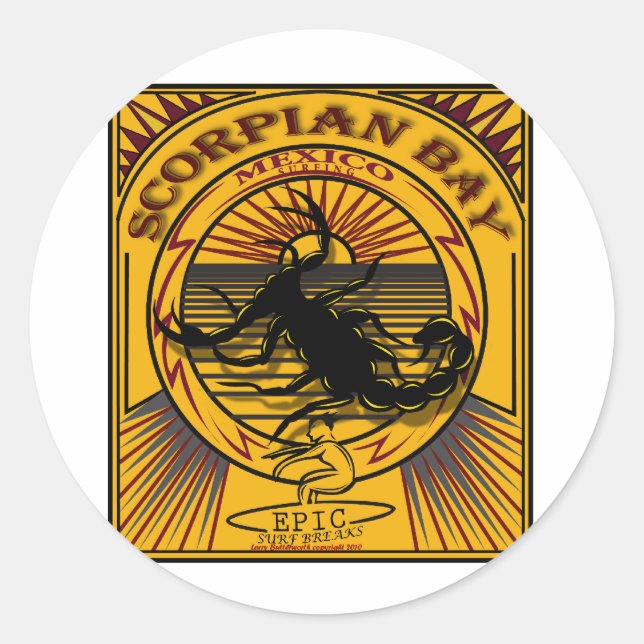 ADESIVO REDONDO SCORPION BAY BAJA MÉXICO SURFING (Frente)