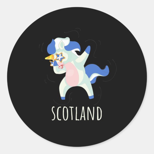 Adesivo Redondo Scotland Flag Dabbing Unicorn (Frente)