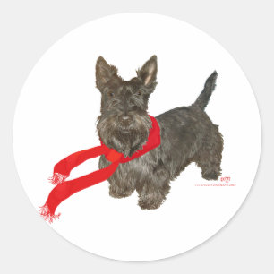 Adesivo Redondo Scottie de Inverno com Cachecol Wam