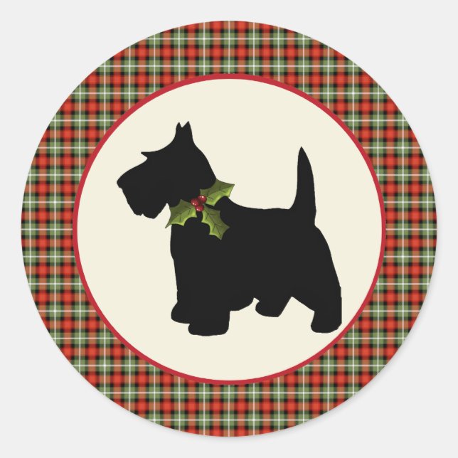 Adesivo Redondo Scottie Dog Scottie Xadrez Christmas (Frente)