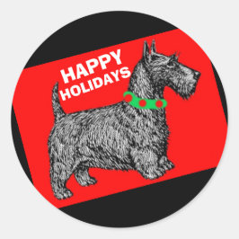 Adesivo Redondo Scottie Dog Scottish Terrier Happy Holidations