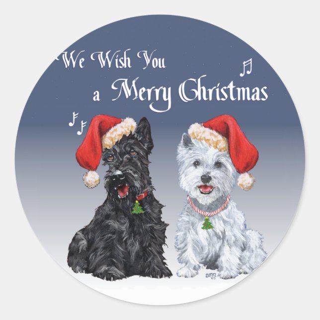 Adesivo Redondo Scottie & Westie Christmas Carols (Frente)