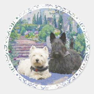 Adesivo Redondo Scottie & Westie no Jardim Aconchegante