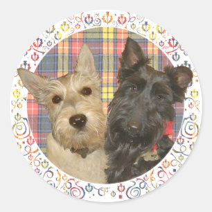 Adesivo Redondo Scotties de Rodas e Negros em Tartan
