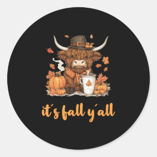 Adesivo Redondo Scottish Cow Fall Thanksgiving It´s Fall Yáll 