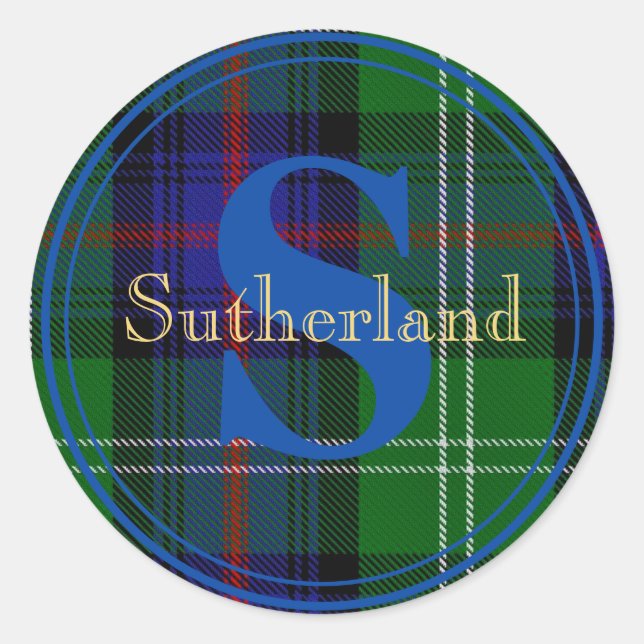 Adesivo Redondo Scottish Sutherland Tartan Blue Monographic Sticke (Frente)