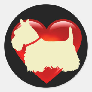 Adesivo Redondo Scottish Terrier Black/white red Heart / colarinho