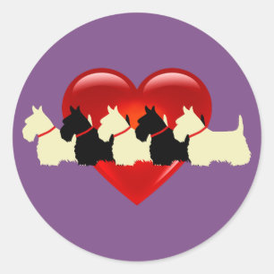 Adesivo Redondo Scottish Terrier Black/white red Heart / colarinho